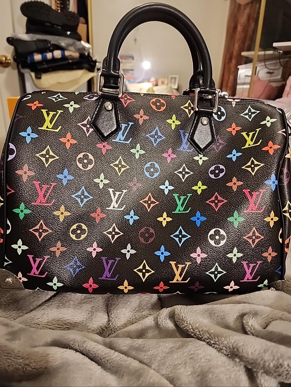 Louis Vuitton Black Multicolor Monogram Speedy Noir 30 with Silver Hardware